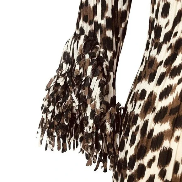 Agora Women's Crinkle Stretch Top with Confetti Fringe Size S 3/4 Sleeve - Picture 3 of 11